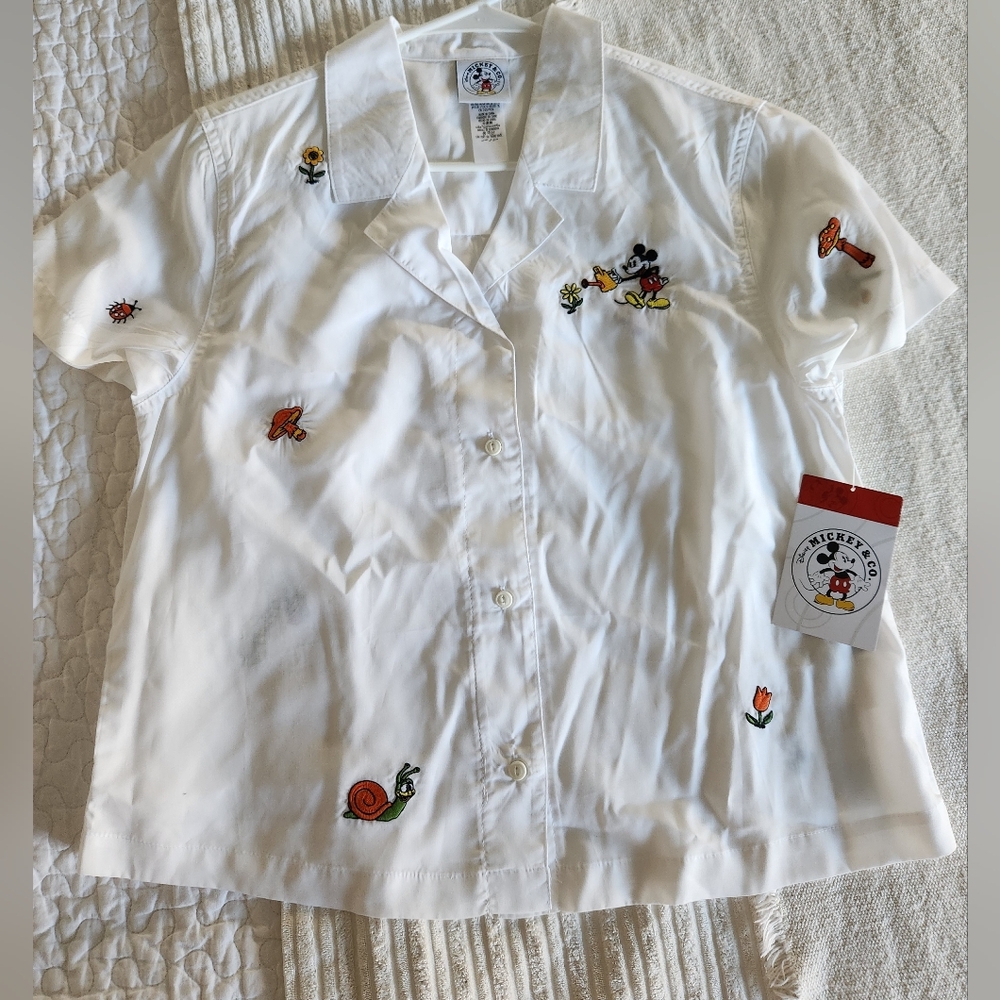 Disney White Button Down Shirt with Embroidered Details NWT